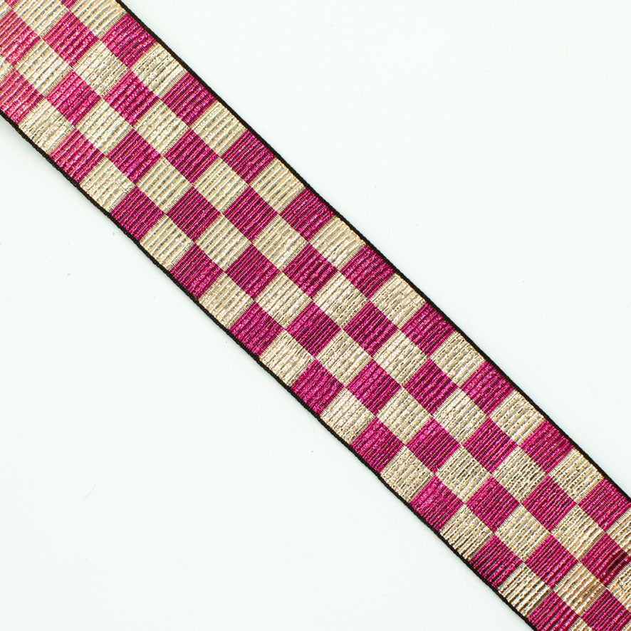 Metallic Fancy Embroidered Jacquard Ribbon Checks-40mm