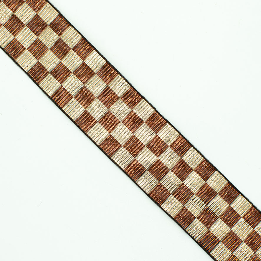 Metallic Fancy Embroidered Jacquard Ribbon Checks-40mm
