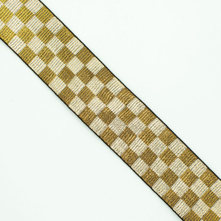 Metallic Fancy Embroidered Jacquard Ribbon Checks-40mm