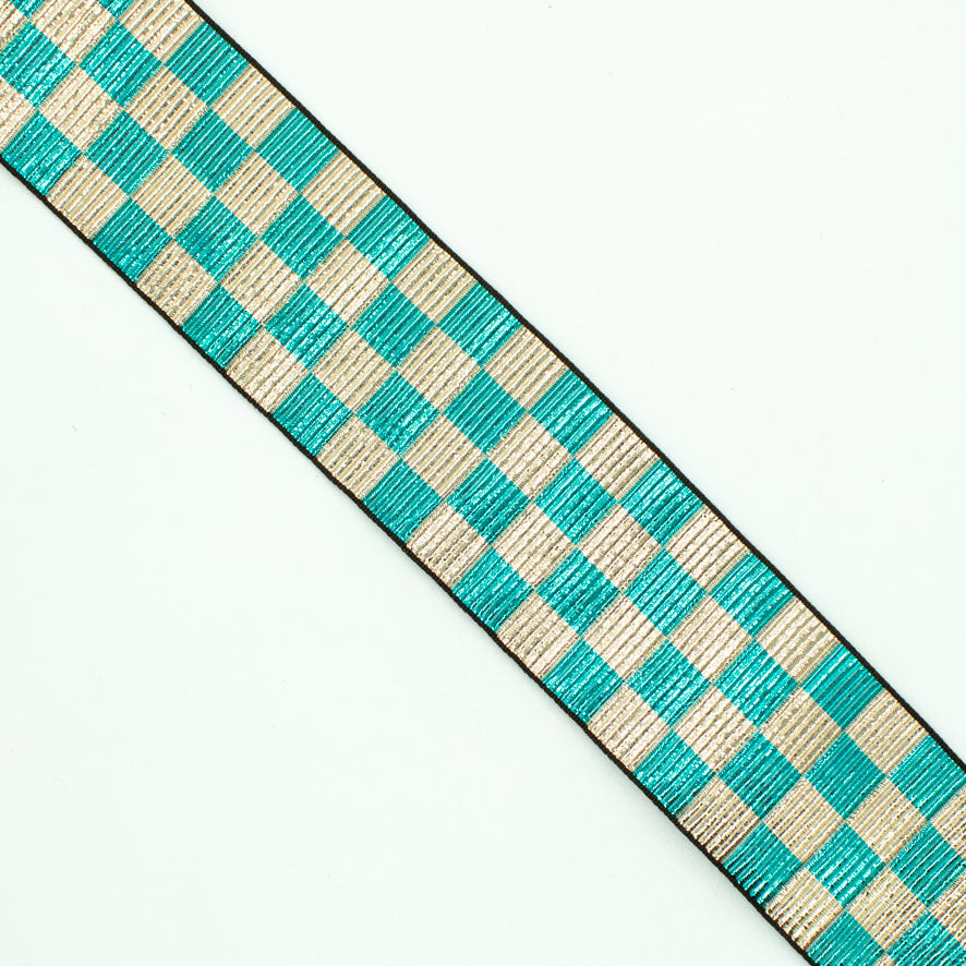 Metallic Fancy Embroidered Jacquard Ribbon Checks-40mm