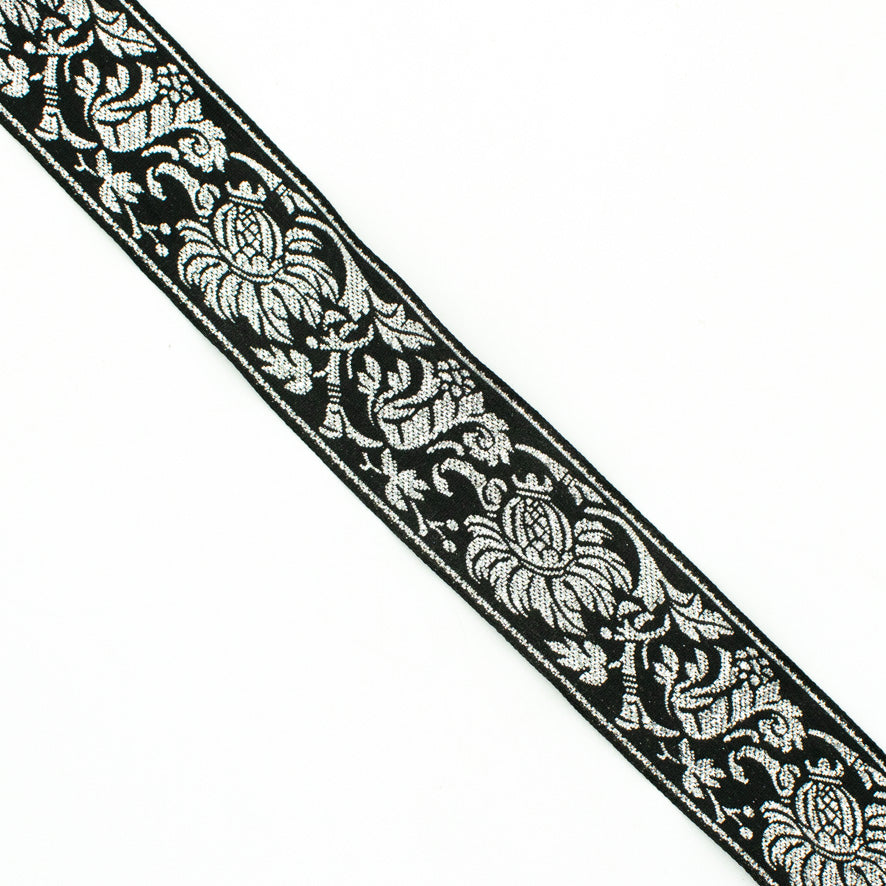 Gold & Silver Metallic Embroidered Jacquard Ribbon-35mm