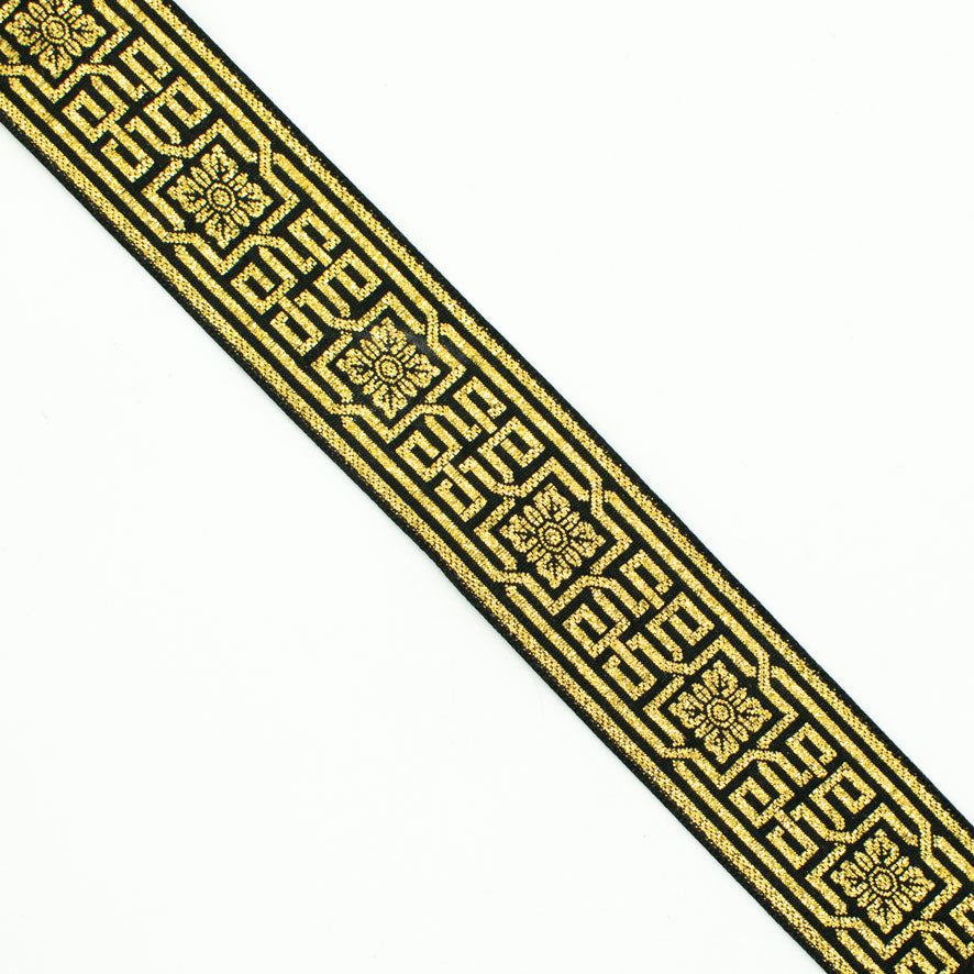 Gold & Silver Metallic Embroidered Jacquard Ribbon-35mm