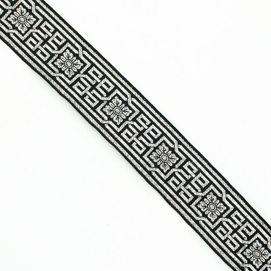Gold & Silver Metallic Embroidered Jacquard Ribbon-35mm
