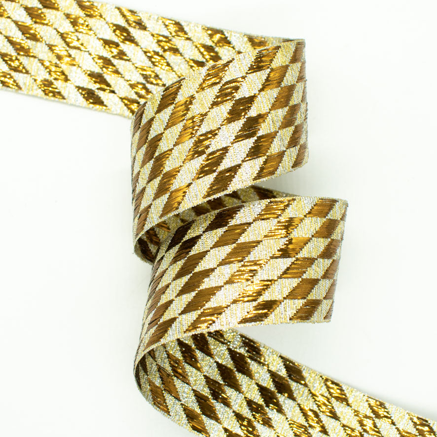Metallic Fancy Embroidered Jacquard Ribbon Woven Rhombus-40mm