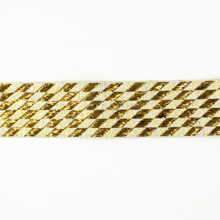 Metallic Fancy Embroidered Jacquard Ribbon Woven Rhombus-40mm