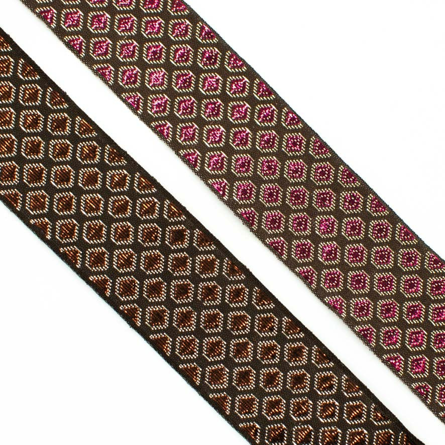Metallic Fancy Diamond Rhombus Embroidered Jacquard Ribbon-40mm ...