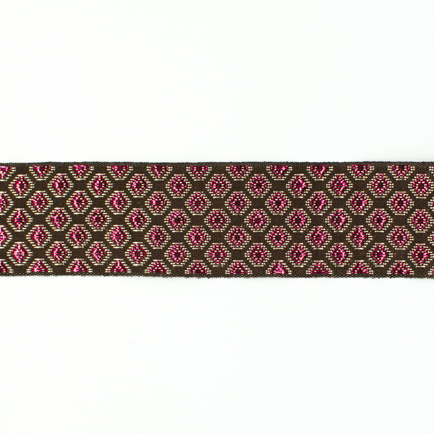 Metallic Fancy Diamond Rhombus Embroidered Jacquard Ribbon-40mm