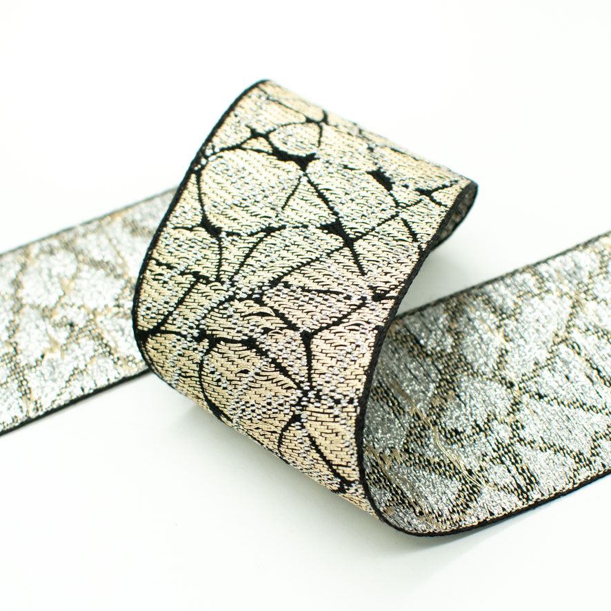 Metallic Snake Skin Abstract Embroidered Jacquard Ribbon-50mm