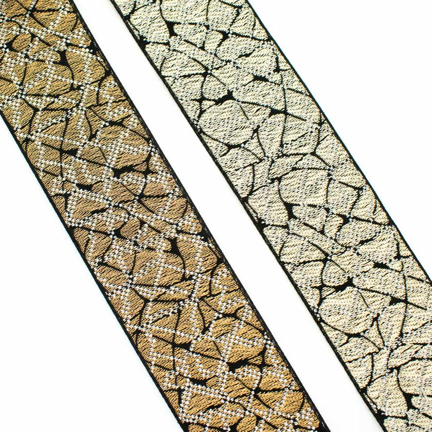 Metallic Snake Skin Abstract Embroidered Jacquard Ribbon-50mm