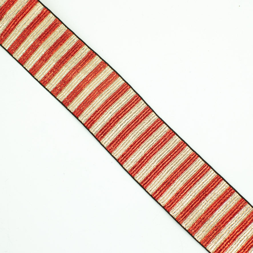 Metallic Fancy Embroidered Jacquard Ribbon Stripes-40mm