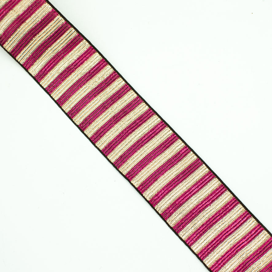 Metallic Fancy Embroidered Jacquard Ribbon Stripes-40mm