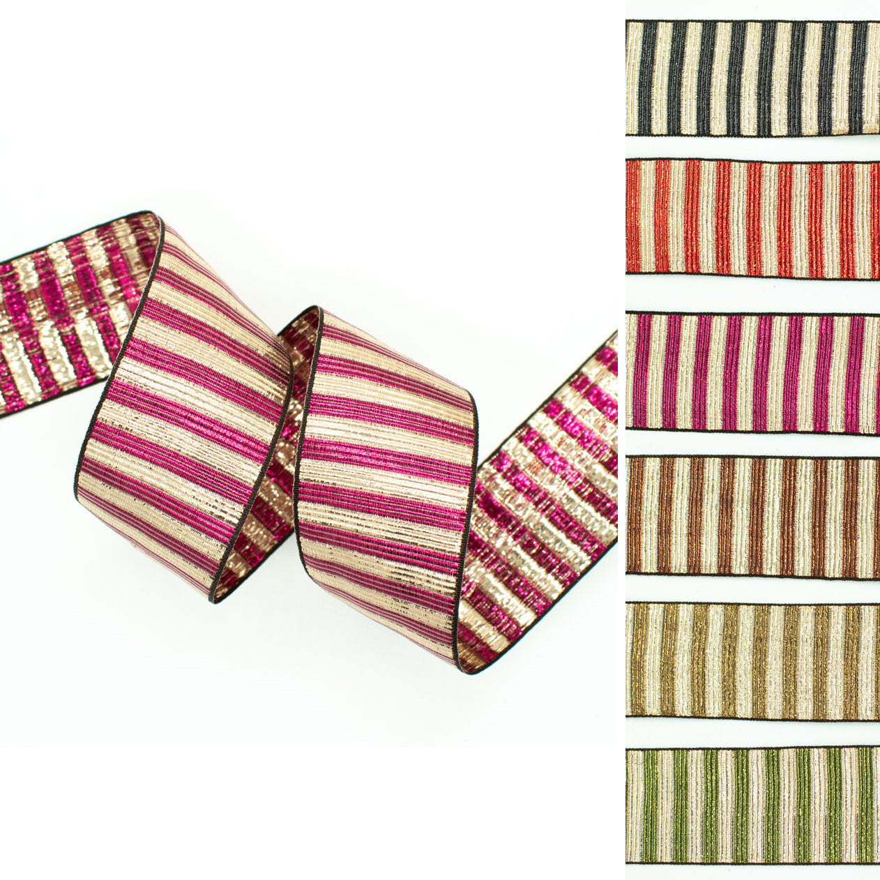 Metallic Fancy Embroidered Jacquard Ribbon Stripes-40mm