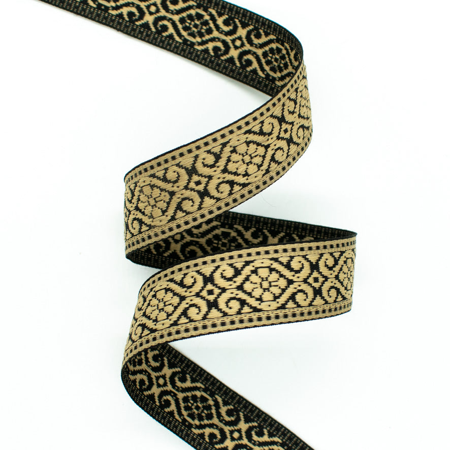 Vintage Gold Embroidered Jacquard Ribbon-25mm
