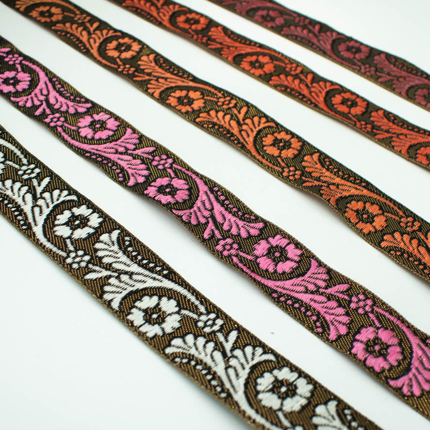 Floral Vines Embroidered Jacquard Ribbon-30mm