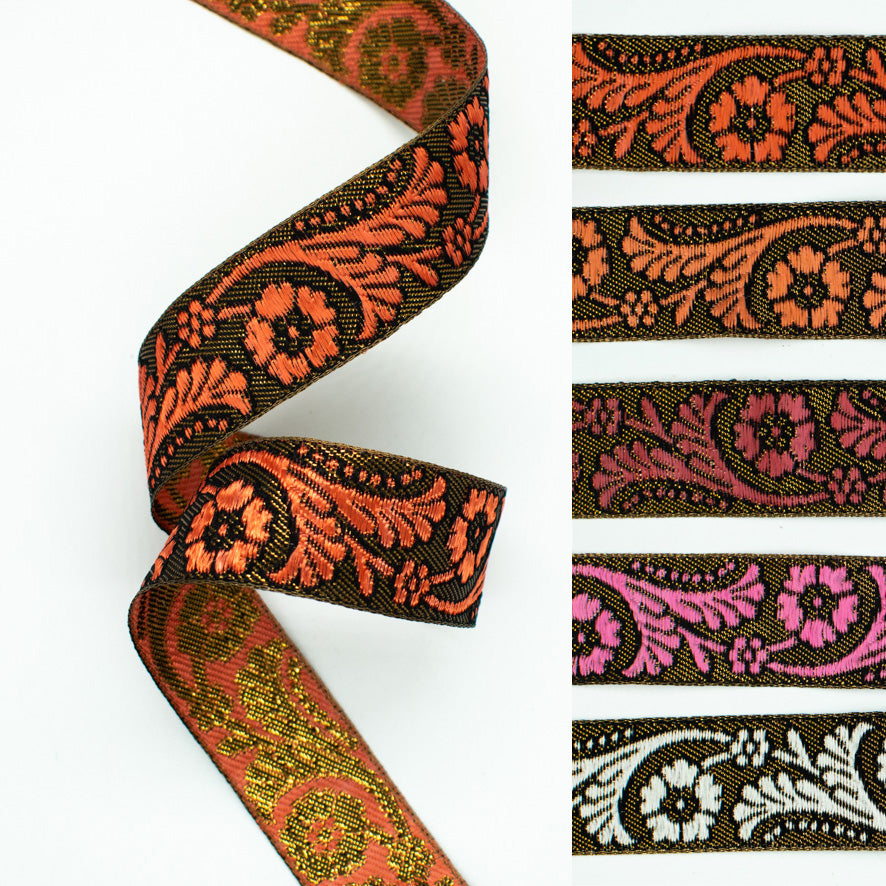 Floral Vines Embroidered Jacquard Ribbon-30mm
