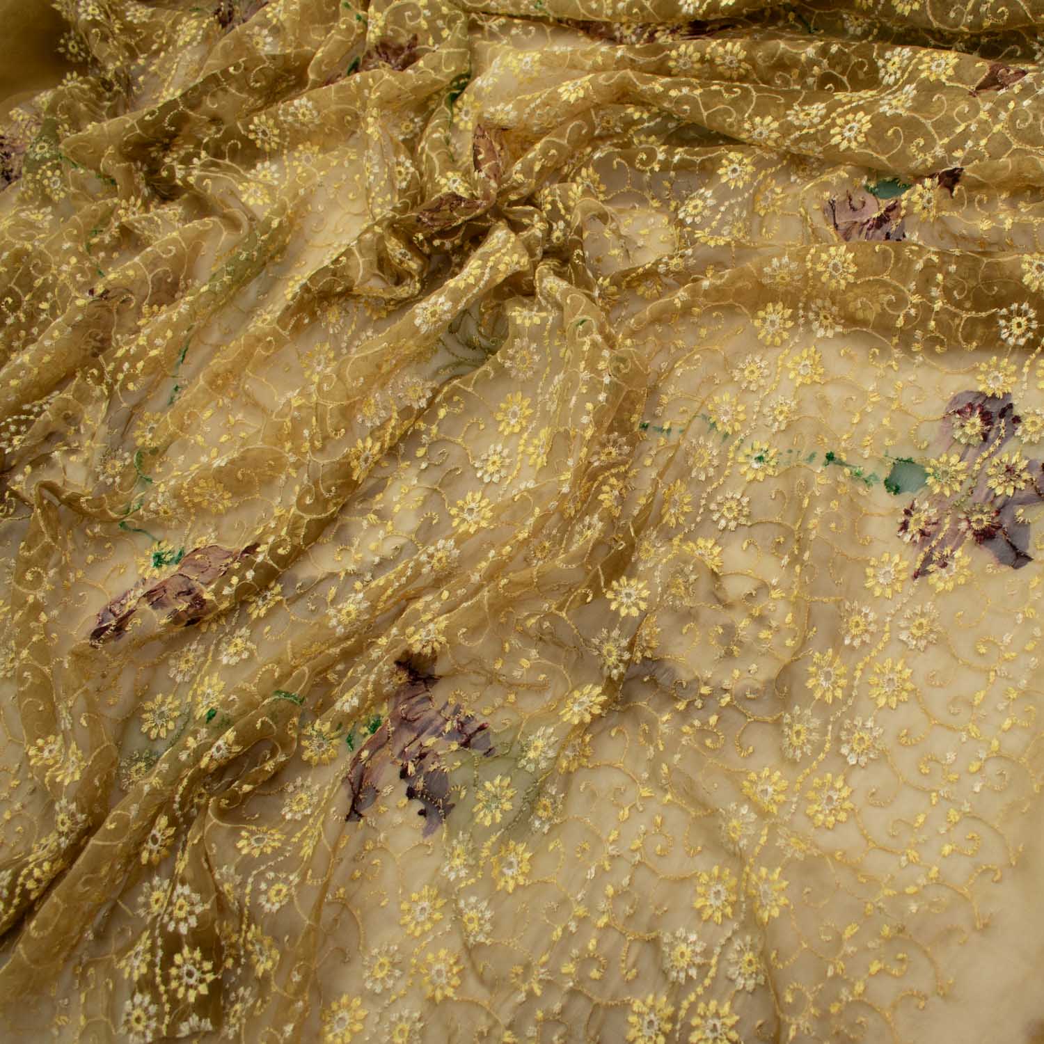 Embroidered Floral Vines Shaded Chiffon Lace