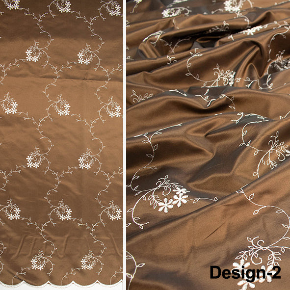 Floral Embroidered Edge Taffeta Curtaining Fabrics 320CM