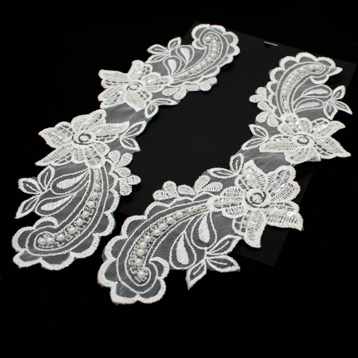 Copy of Premium Bridal Flower Embroidered Lace Motif with Sequins & Pearl Design-5 Ivory