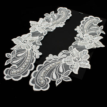 Copy of Premium Bridal Flower Embroidered Lace Motif with Sequins & Pearl Design-5 Ivory
