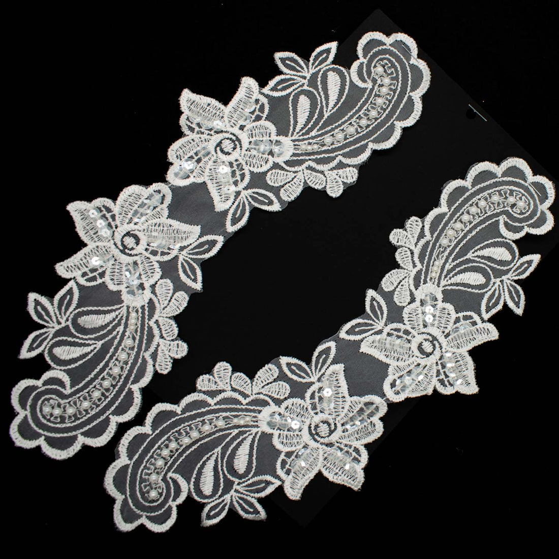 Copy of Premium Bridal Flower Embroidered Lace Motif with Sequins & Pearl Design-5 Ivory