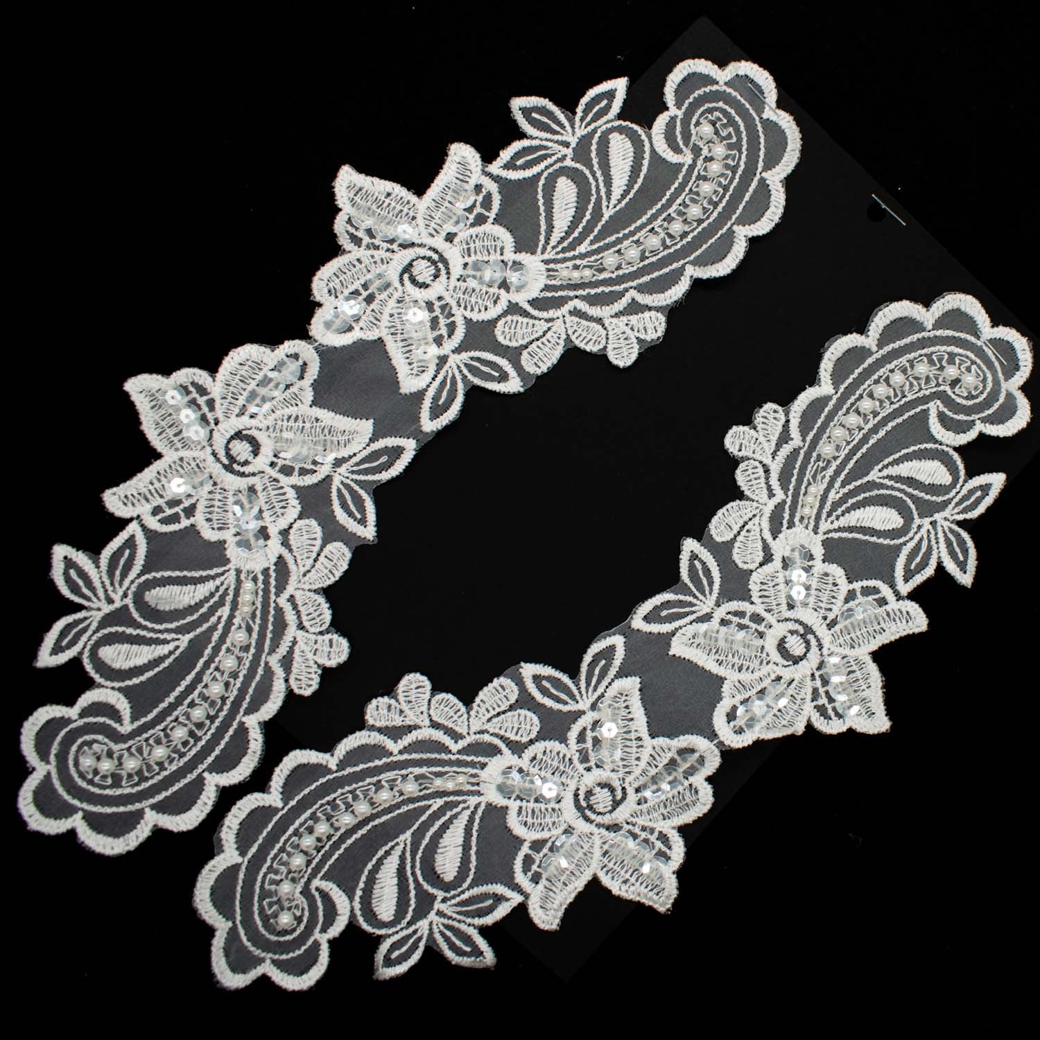 Copy of Premium Bridal Flower Embroidered Lace Motif with Sequins & Pearl Design-5 Ivory
