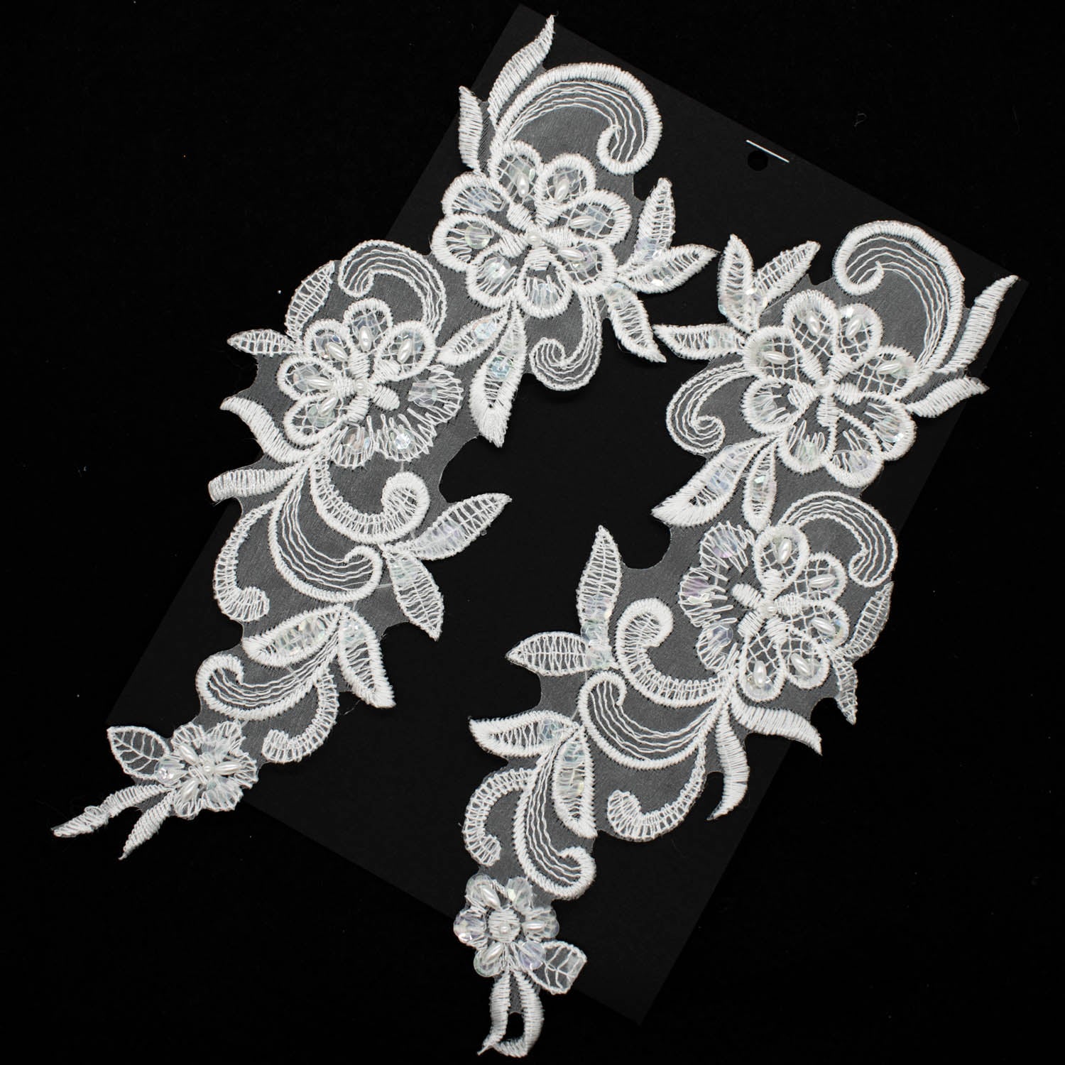 Premium Bridal Flower Embroidered Lace Motif with Sequins & Pearl Design-6 White