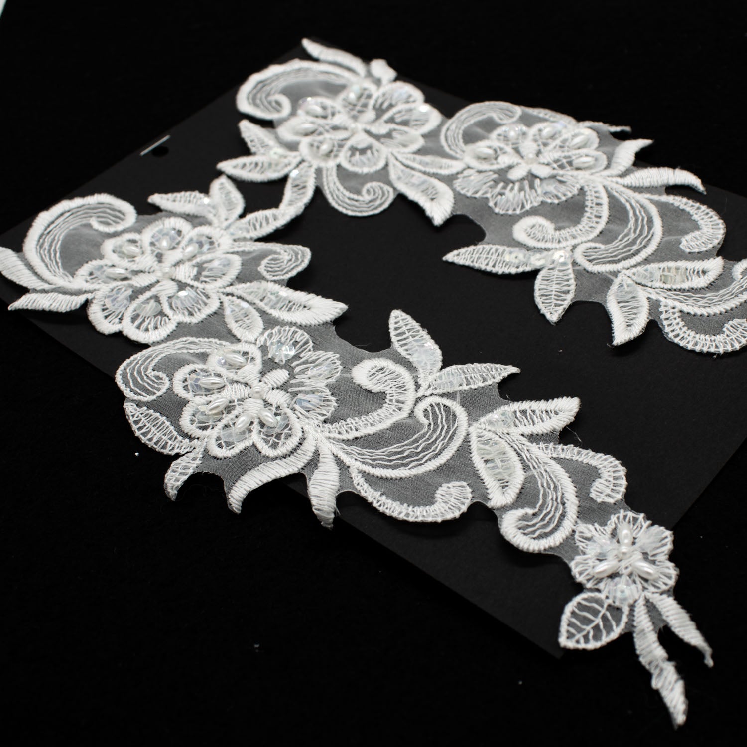 Premium Bridal Flower Embroidered Lace Motif with Sequins & Pearl Design-6 White