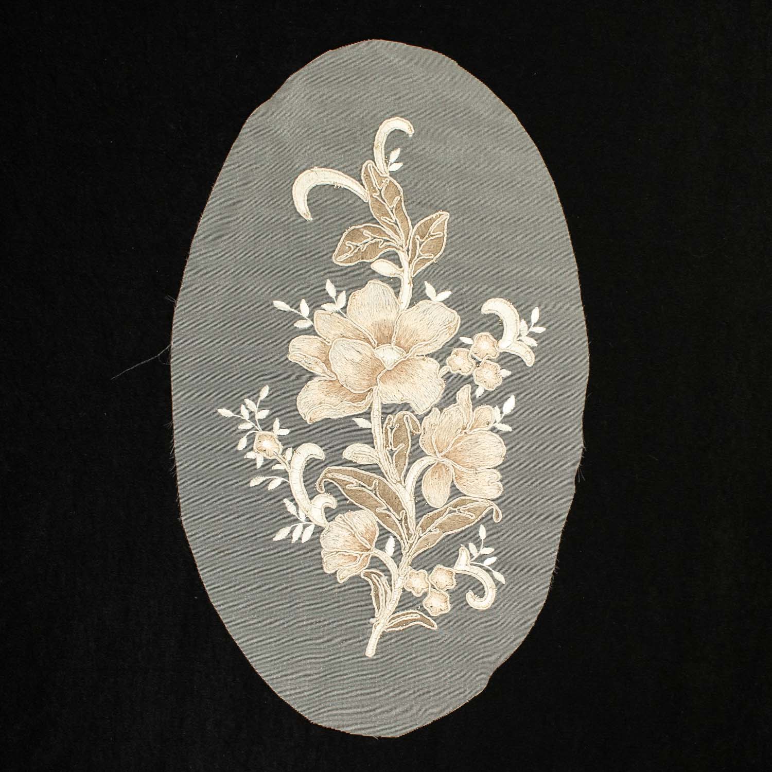 Beige Glitter Floral Cord Embroidered Motif