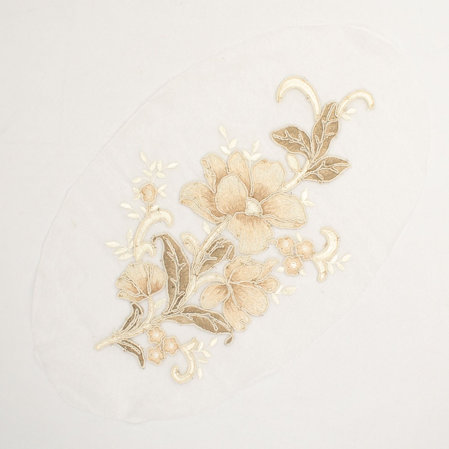 Beige Glitter Floral Cord Embroidered Motif