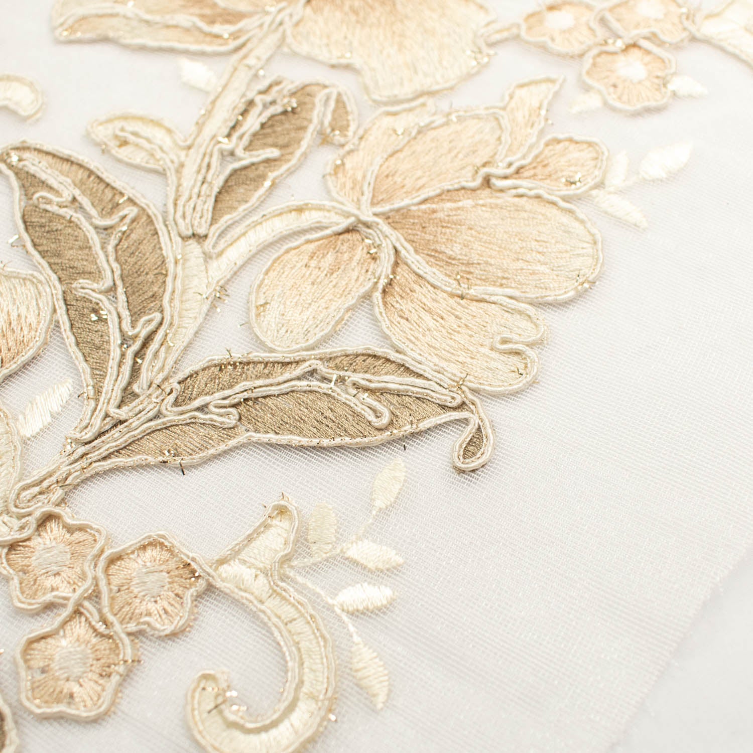 Beige Glitter Floral Cord Embroidered Motif