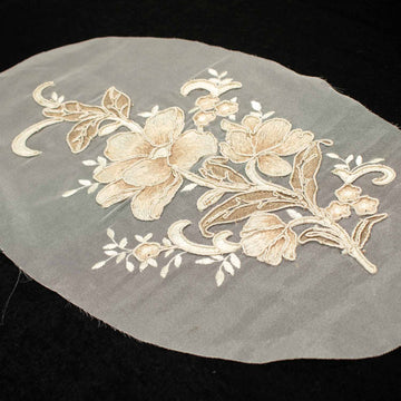 Beige Glitter Floral Cord Embroidered Motif