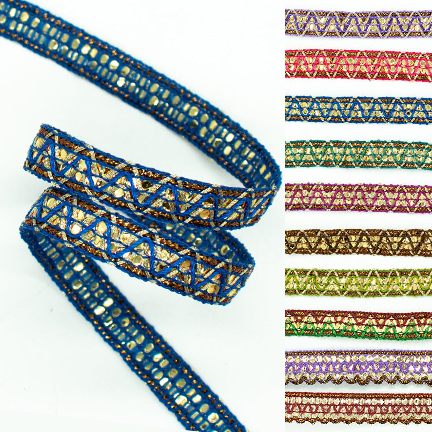 Braid Gimp Sequin Shiny Embroidered Ribbon-12mm