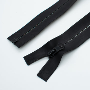 Open End Water Resistant Rubber Tube Coil Invisible Zip 65mm Black & Silver