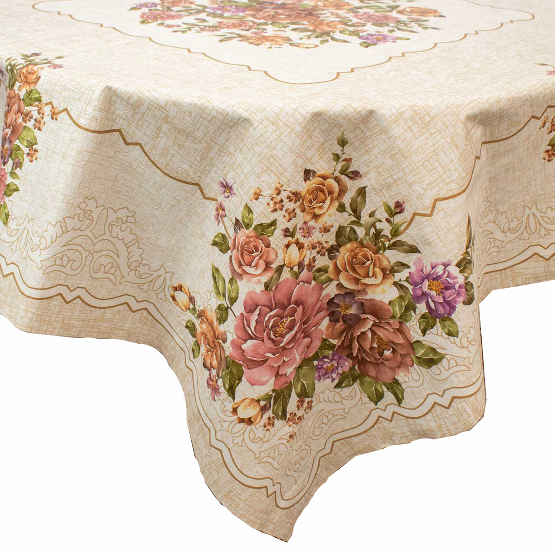 Brown & Pink Flower Square Plastic Tablecloth Fabric 140X140 cm Panel