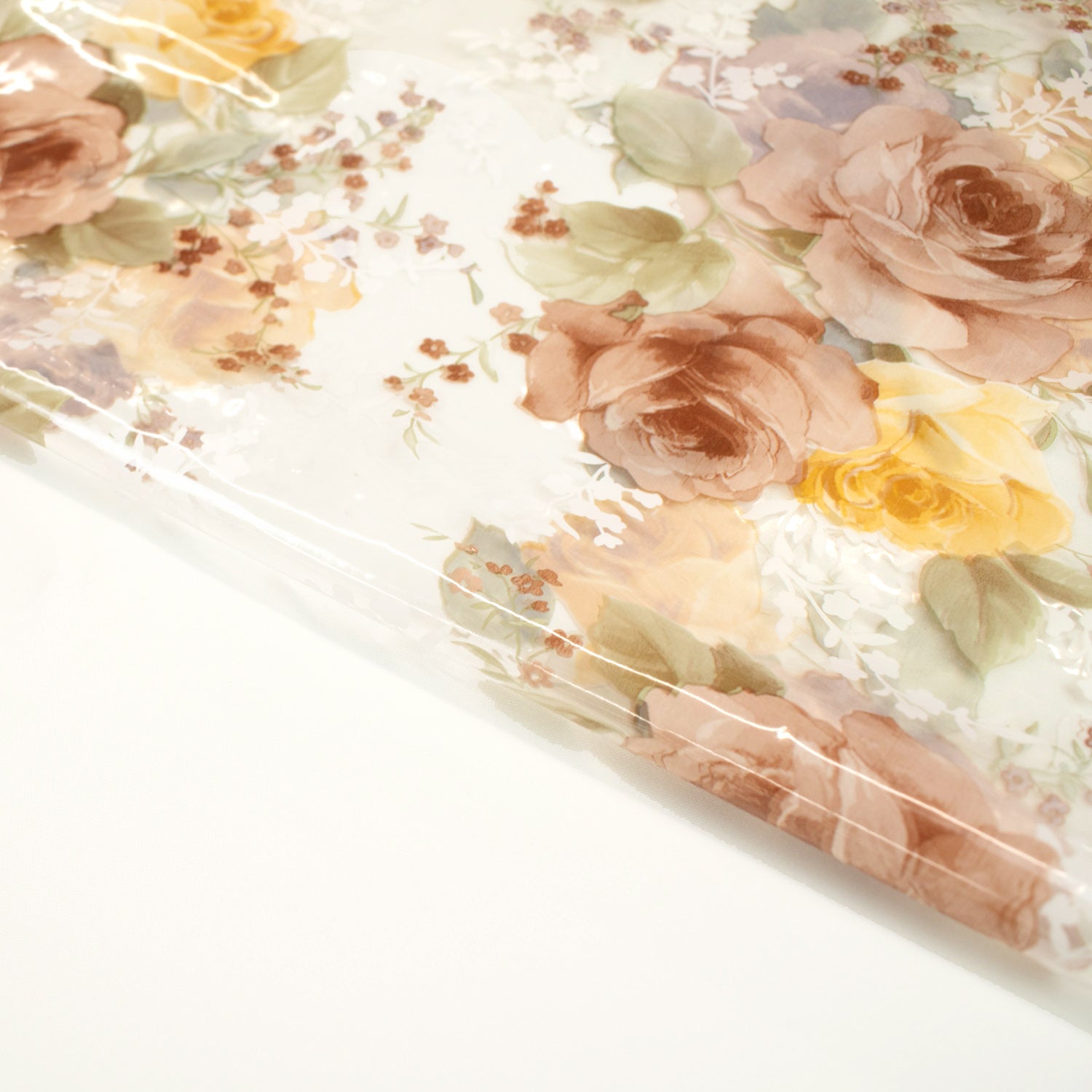 Beige & Yellow Flowers Transparent Plastic Tablecloth Fabric