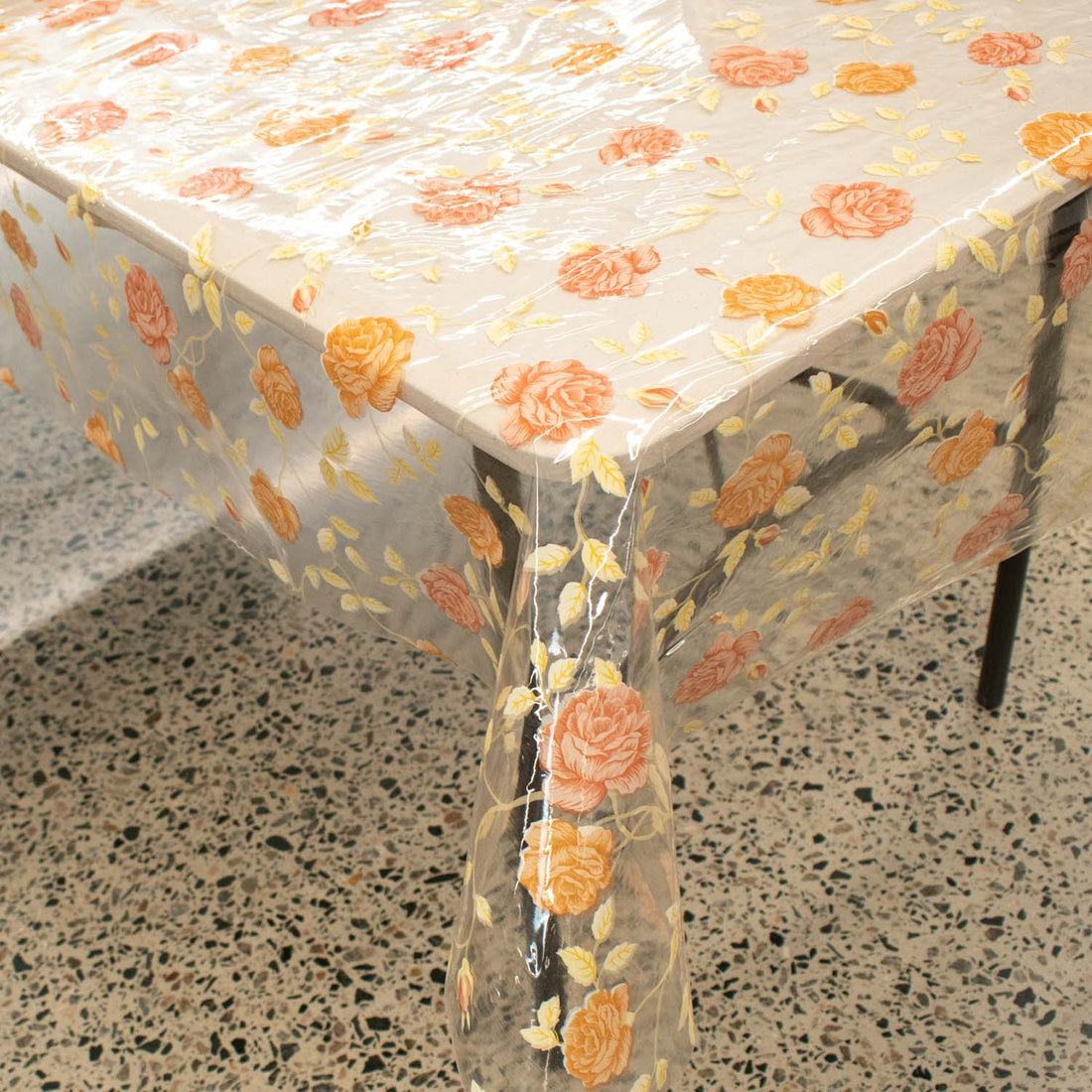 Orange Flowers Transparent Plastic Tablecloth Fabric