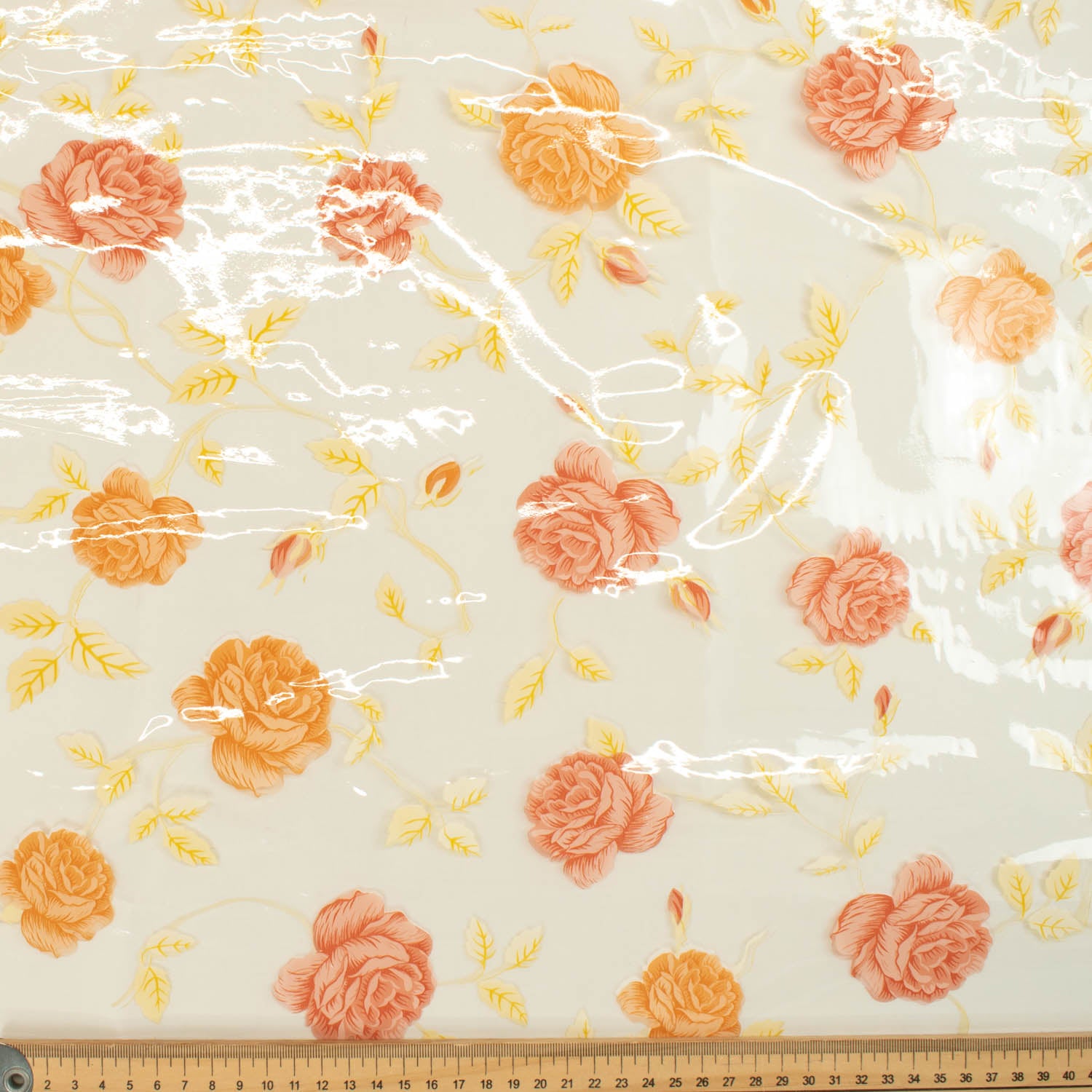 Orange Flowers Transparent Plastic Tablecloth Fabric