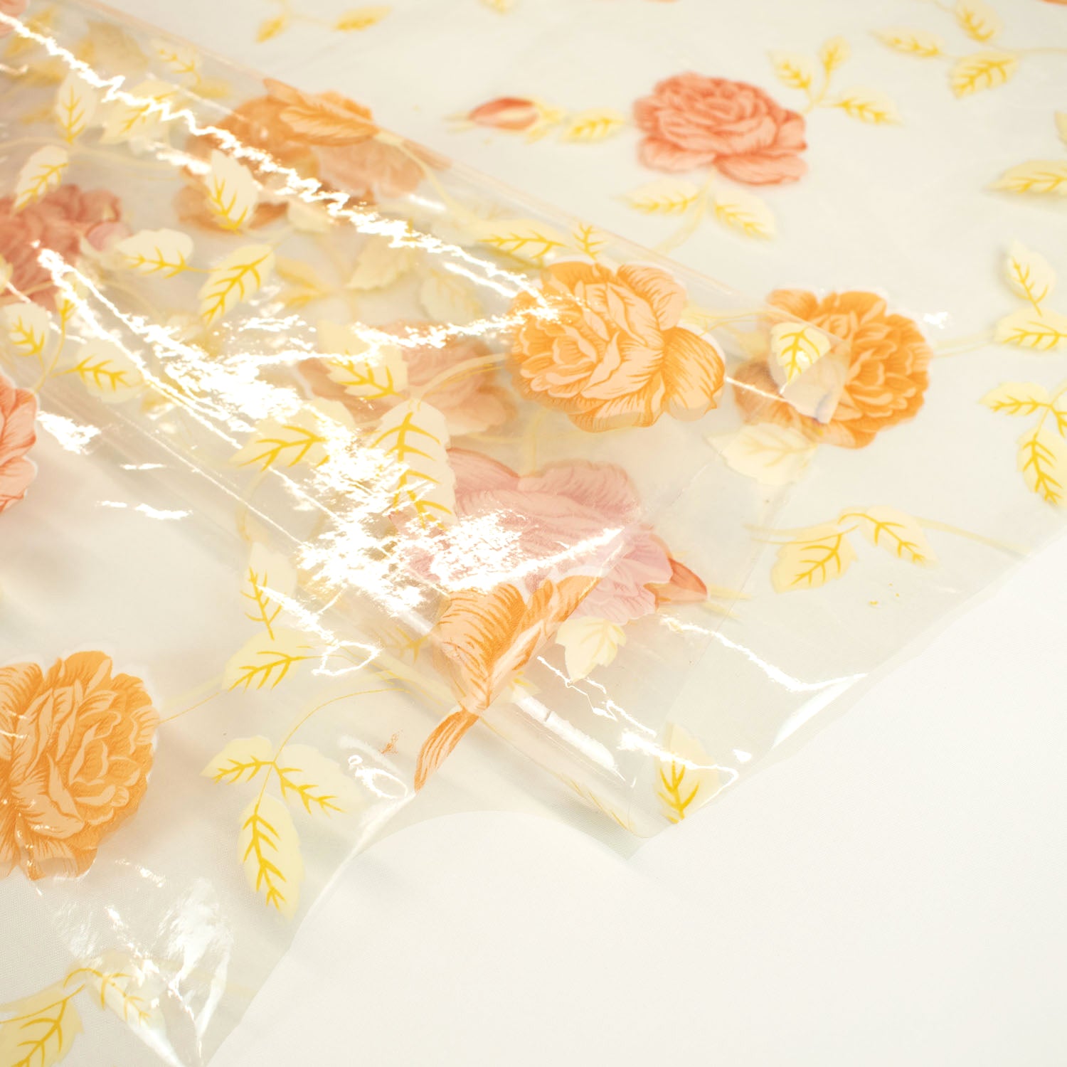 Orange Flowers Transparent Plastic Tablecloth Fabric