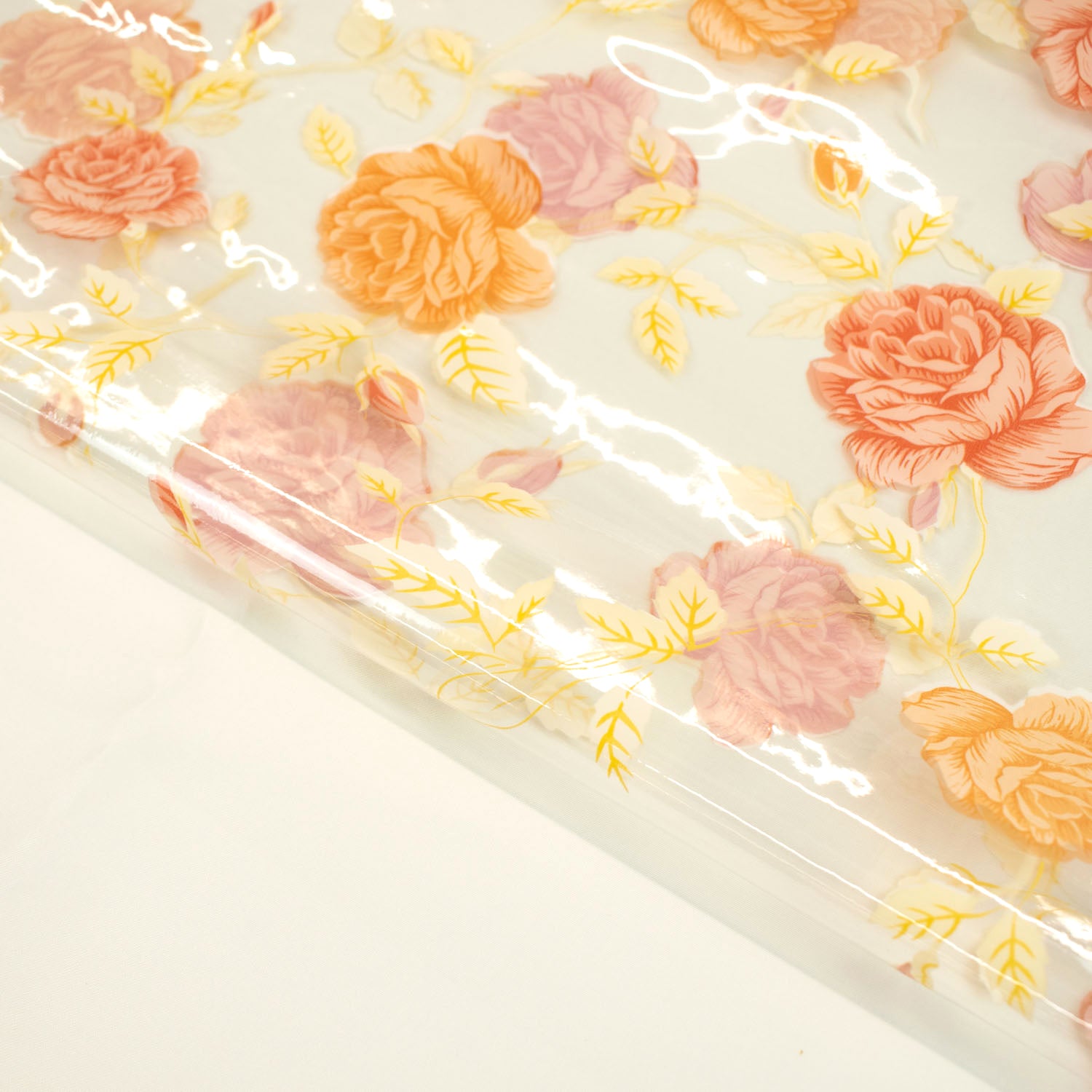 Orange Flowers Transparent Plastic Tablecloth Fabric