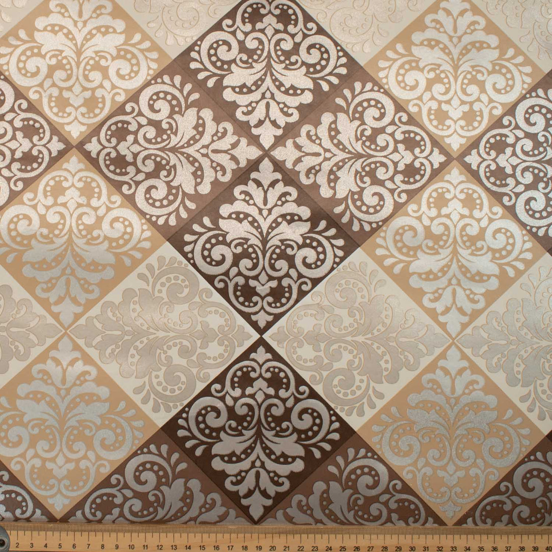Brown & Silver Fleur De Lys Plastic Tablecloth Fabric