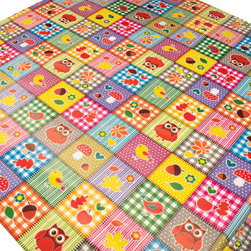 Owls on Multicolour Check Plastic Tablecloth Fabric