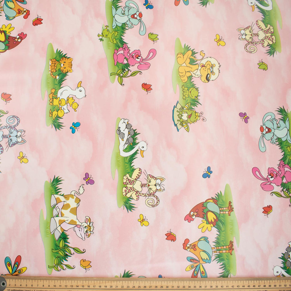 Animals on Pink Plastic Tablecloth Fabric