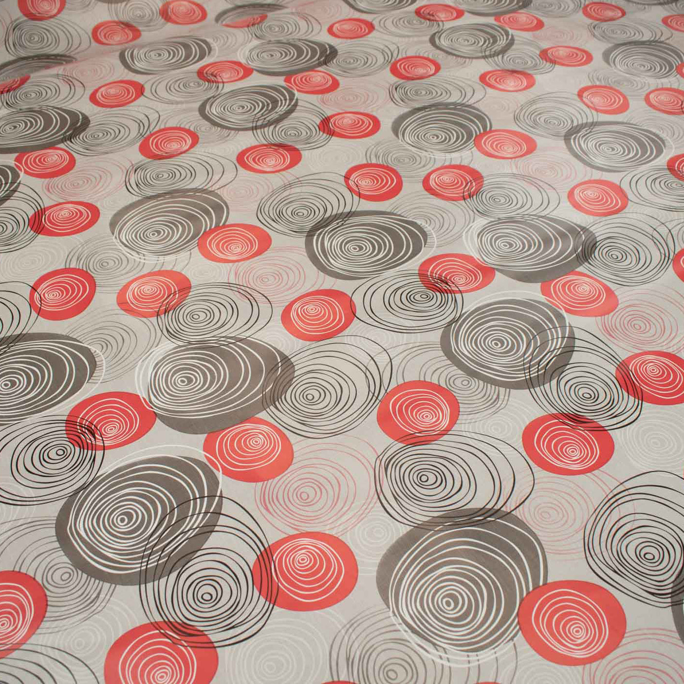 Red & Grey Whirlpool Circle Plastic Tablecloth Fabric
