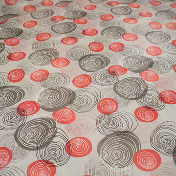 Red & Grey Whirlpool Circle Plastic Tablecloth Fabric