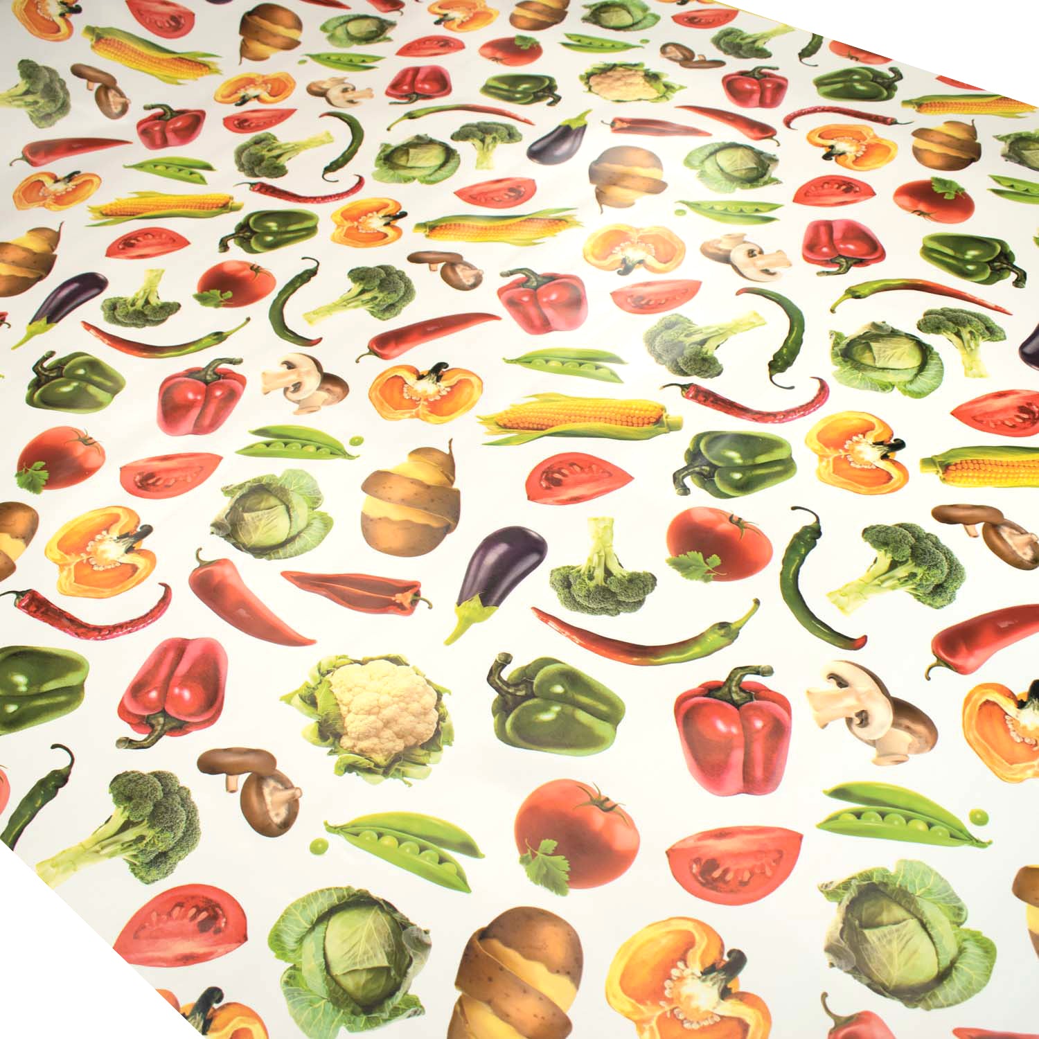 Vegetable on White Plastic Tablecloth Fabric