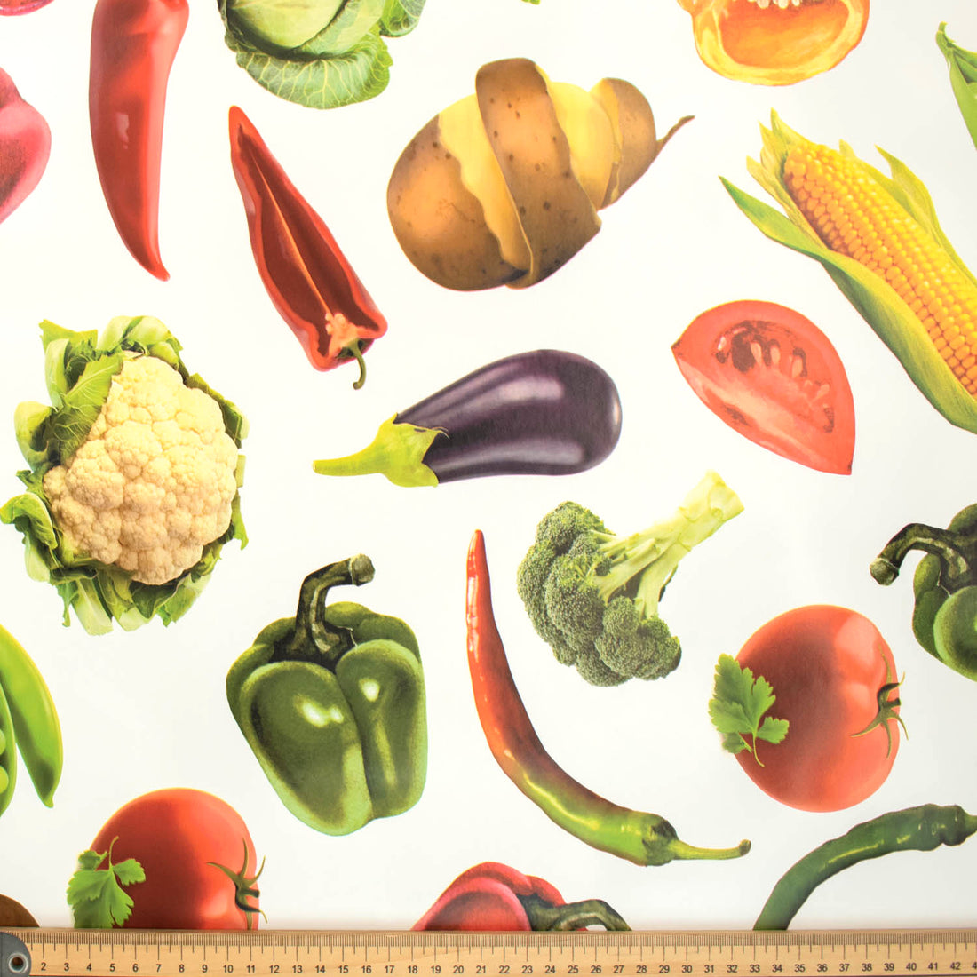 Vegetable on White Plastic Tablecloth Fabric