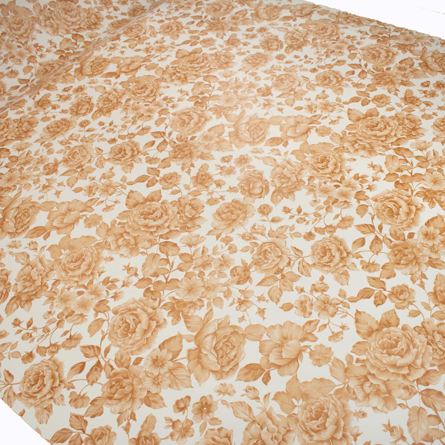 Latte Flowers on White Plastic Tablecloth Fabric