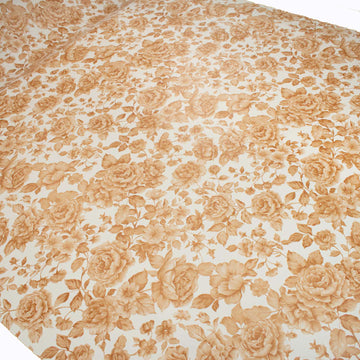 Latte Flowers on White Plastic Tablecloth Fabric