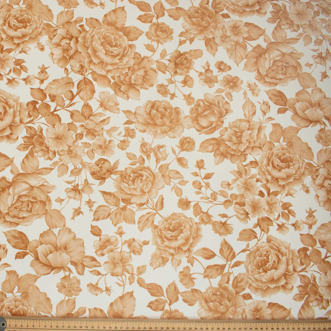 Latte Flowers on White Plastic Tablecloth Fabric