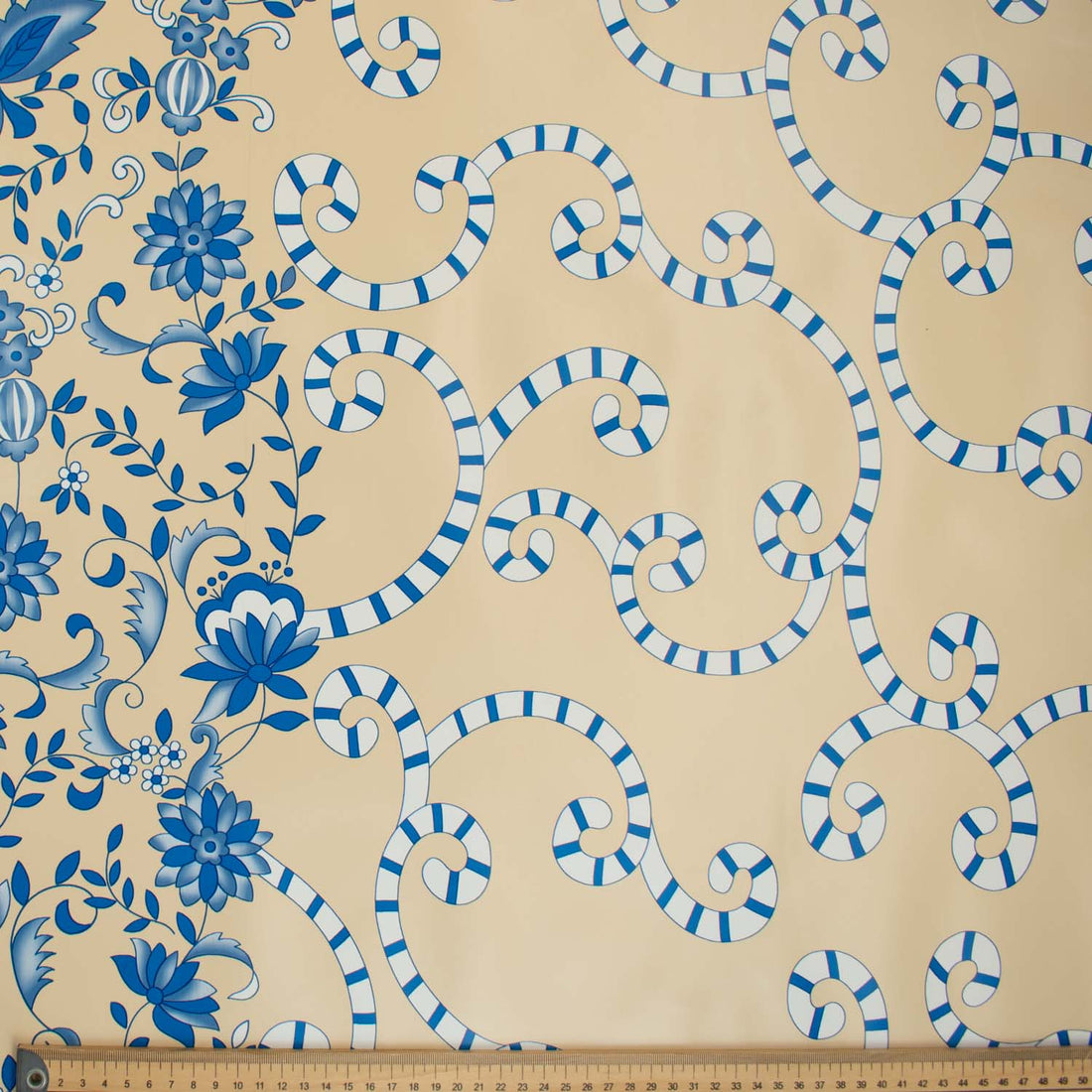 Blue Floral Vines Plastic Tablecloth Fabric